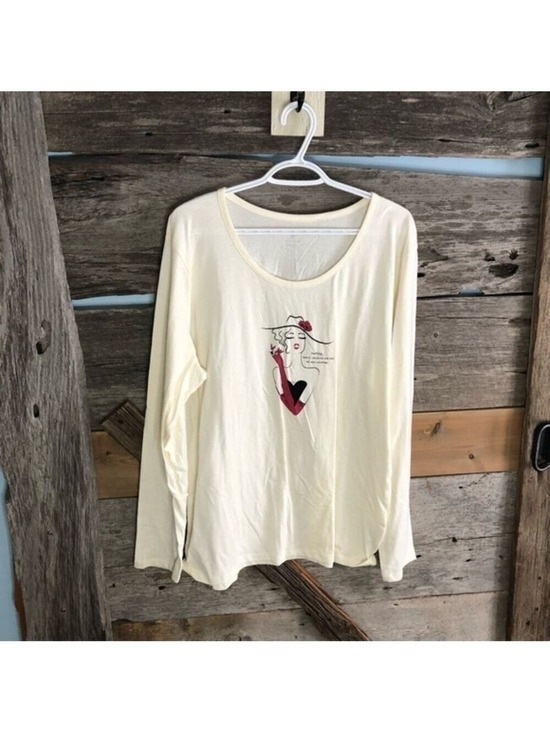 Denver Hayes Tops - DENVER Hayes Plus Size 2XL Cream Long Sleeve Graphic Print Top